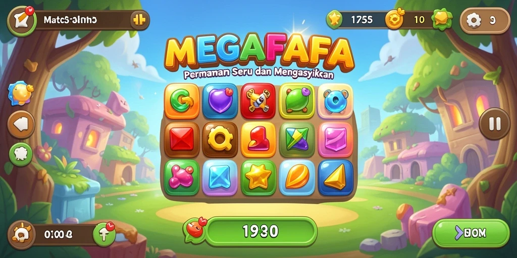 Tampilan gameplay interaktif dari MEGAFAFA dengan elemen Match-3.