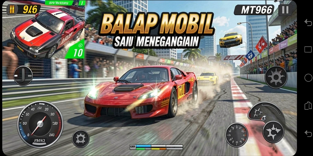 Gameplay seru dari MT966 dengan aksi balapan yang mendebarkan.