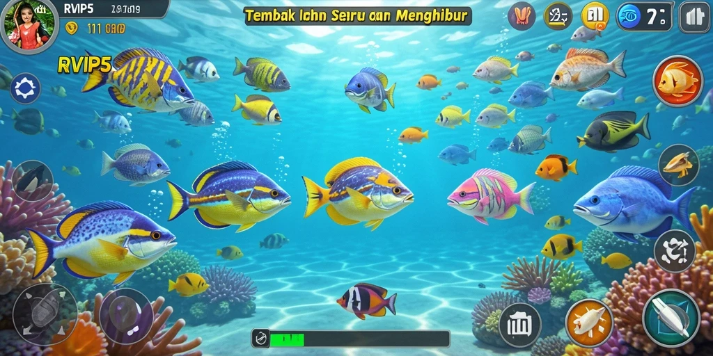 Tampilan seru dari gameplay Tembak Ikan RVIP5.