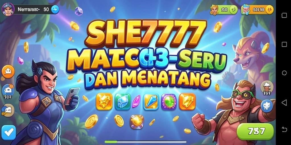 Screenshot gameplay dari SHE777 yang menunjukkan aksi Match-3 mendebarkan.