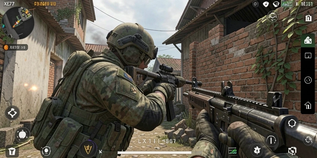 Screenshot gameplay XE77 yang intens dan mendebarkan.